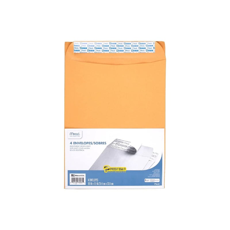 Meadwestvaco 76082 10" X 13" Heavyweight Kraft Press-It-Seal-It Envelopes 4 Ct